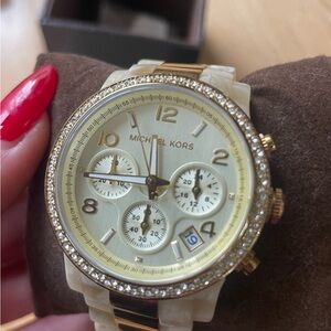 Michael Kors Gold and White Chronograph Watch